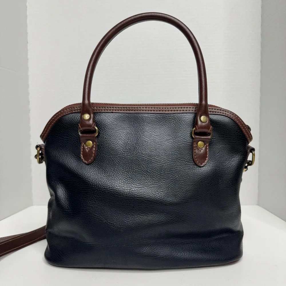 Liz Claiborne Black Brown Pebble Grain Satchel Crossbody Bag Brass Hardware